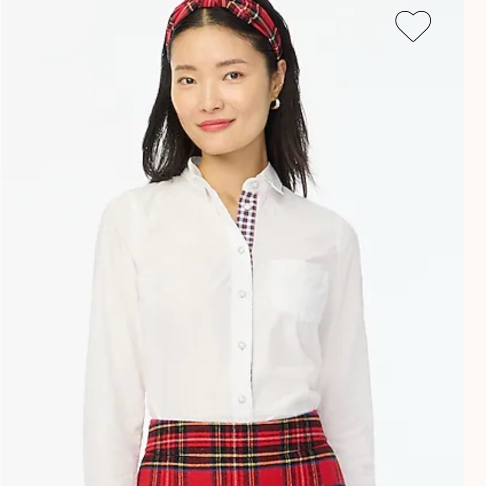 J Crew Tartan placket jeweled button-up cotton poplin shirt in signature fit XS